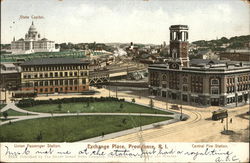 Exchange Place, Union Passenger Station & Central Fire Station Postcard