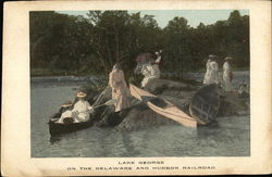 People With Boats - Lake George on the Delaware and Hudson Railroad New York Postcard Postcard Postcard