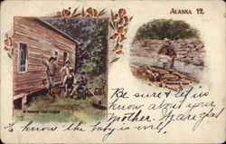 Miner's Log Cabin and Panning for Gold Postcard