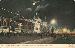 Revere Beach, Mass., Boulevard and Nautical Garden at Night Postcard