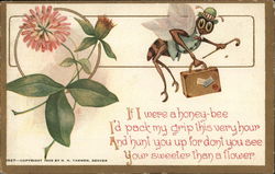 A Bee Dressed in a Suit and a Hat Next to a Flower Postcard Postcard Postcard