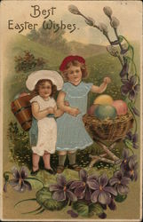 Girls with Easter Baskets Postcard