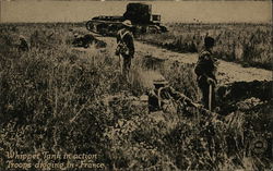 Soldiers in Field Watching Tank Postcard