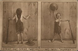 Strike, One! Strike, Two!!-? We Win! '"Hurray"!! Children Postcard Postcard Postcard