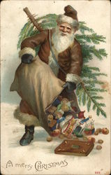 Santa Pouring Toys out of Large Sack Santa Claus Postcard Postcard Postcard