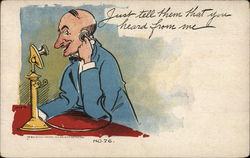 Man Speaking Into Two-Piece Telephone Postcard