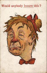 Tired-Looking Man's Face with Messy Hair Comic, Funny Postcard Postcard Postcard