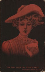 Woman Wearing Stylish Hat Cast in Red Hue Postcard