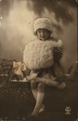 Young Girl Dressed in Fur with Giant Muff Postcard