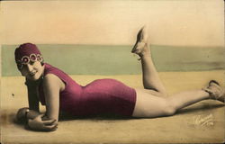 Art Deco Woman in a red Swimsuit Postcard