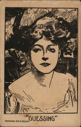 Sketch Drawing of Young Woman's Face Postcard