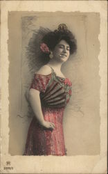 Woman in Red and Green Dress with Cigarette in Mouth Postcard