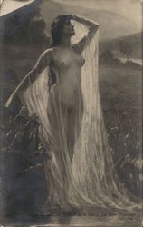 Nude Woman in Field Wearing See-Through Garment Postcard