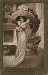 Woman Holding Small Mirror Wearing Huge Hat Postcard