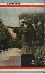 A SURE SHOT. Woman with Shotgun Women Postcard Postcard Postcard