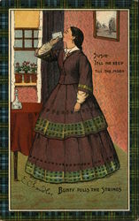 Dark-Haired Woman in Long Dress Drinking from a Glass Women Postcard Postcard Postcard