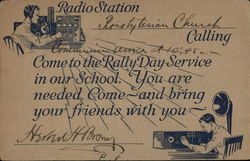 Radio Station ___ Calling - Come To The Rally Day Service In Our School. Postcard Postcard Postcard