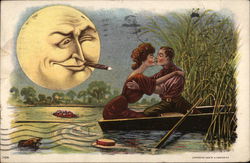 Couple Kissing in Rowboat Postcard