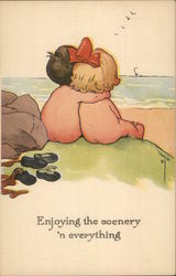 Boy and Girl looking out to sea Postcard