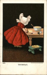 Faceless Girl in White Bonnet Using Rolling Pin at Table Sunbonnet Babies Postcard Postcard Postcard