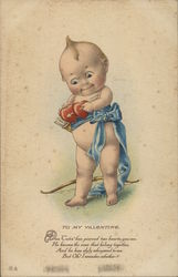 Baby Cupid Holding Two Hearts with Arrow Postcard Postcard Postcard