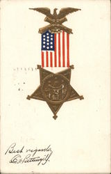 Military Medal with U. S. Flag and Eagle Postcard