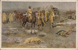 Cowboys and Horses in a Field Postcard