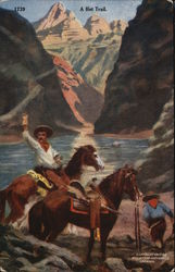 Two Cowboys with Horses - One Holding up a Bag Postcard