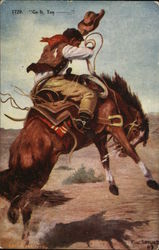 "Go It, You" - Cowboy on Bucking Bronco Rodeos Postcard Postcard Postcard