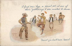 Group of Cowboys - One Shooting at A Man's Feet Postcard