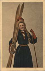 A Woman Posing with Skis Skiing Postcard Postcard Postcard