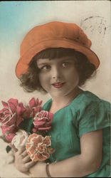 Precious Little Girl with Flowers Postcard