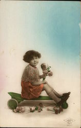 Girl, Seated, Holding Flowers Girls Postcard Postcard Postcard