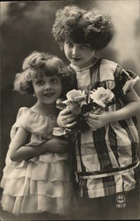 Two Young Girls Holding Roses Postcard Postcard Postcard