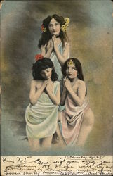 Three Scantily Clad Girls with Hands Folded in Prayer Postcard Postcard Postcard