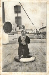 Small Woman on Ship Postcard