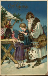 Rare Santa in White Robe with Children Santa Claus Postcard Postcard Postcard