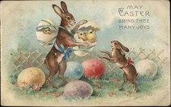 May Easter Bring Thee Many Joys With Bunnies Postcard Postcard Postcard