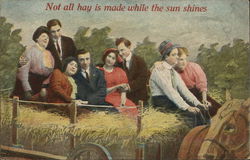 Group of Four Couples on Hay Wagon Postcard Postcard Postcard