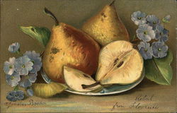 Golden Pears on a Plate Postcard