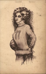 A Woman in a Jersey Holding a Basketball Postcard