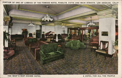 Portion Of One of Lobbies Of the Famous Hotel Rosslyn Fifth and Main Streets Postcard