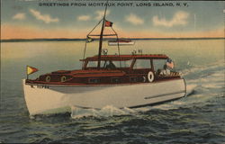 Greetings from Montauk Point - Boat in Water Postcard