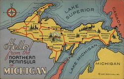 Map of Northern Peninsula of Michigan Postcard