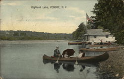 Boat on Highland Lake, Venoge New York Postcard Postcard Postcard