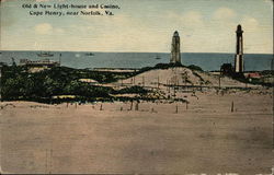 Old & New Light Houses and Casino, Cape Henry Norfolk, VA Postcard Postcard Postcard