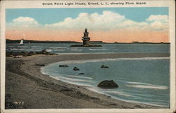 Orient Point Light House, Showing Plum Island Postcard