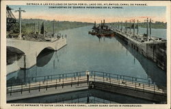 Atlantic Entrance to Gatun Locks, Panama Canal Postcard Postcard Postcard