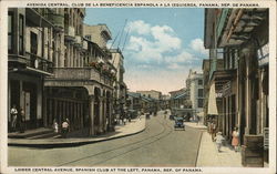 Lower Central Avenue, Spanish Club at Left Panama City, Panama Postcard Postcard Postcard