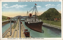 Chilean Liner S.S. Teno in Pedro Miguel Locks, Panama Canal Postcard